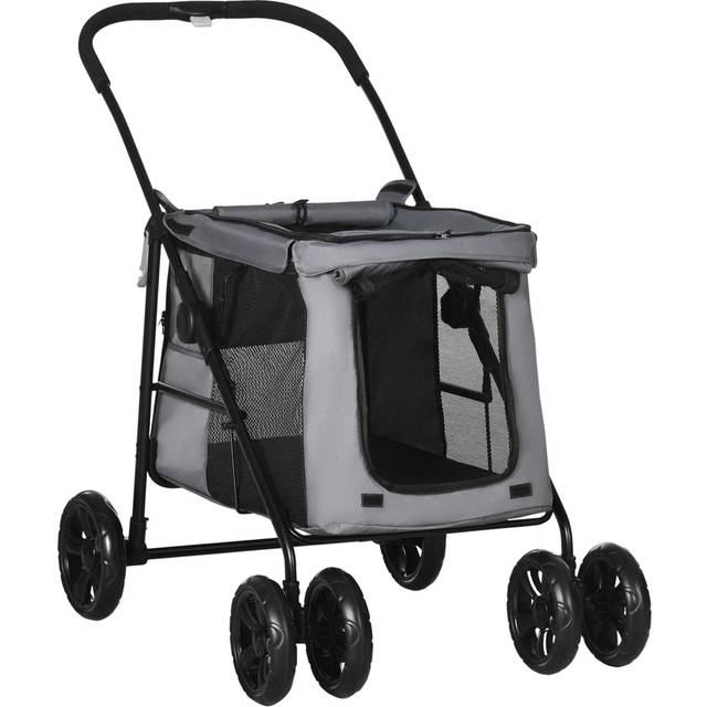 PawHut Grey Foldable Pet Stroller with Mesh Window - 53.5 x 82 x 21.5cm