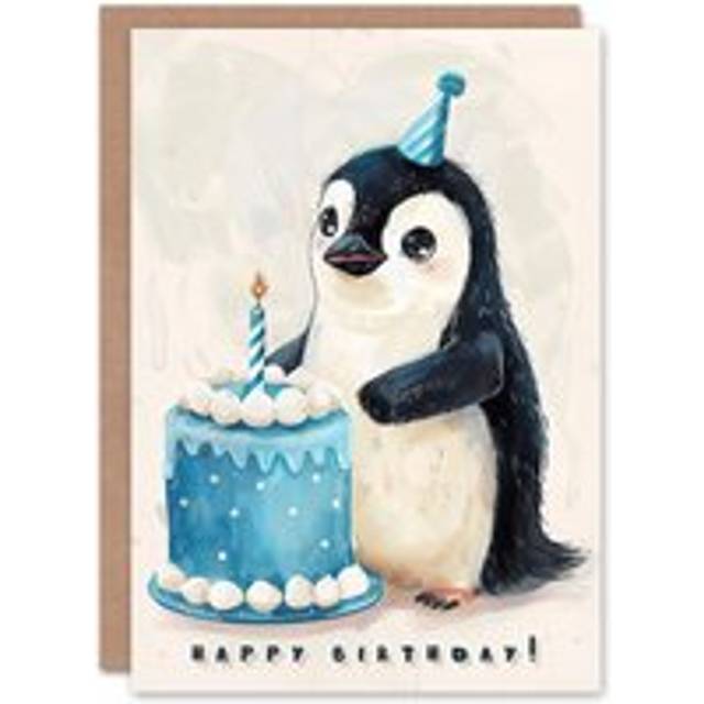 Birthday Card Cute Baby Penguin Cake Cartoon Kids Child For Girl Boy