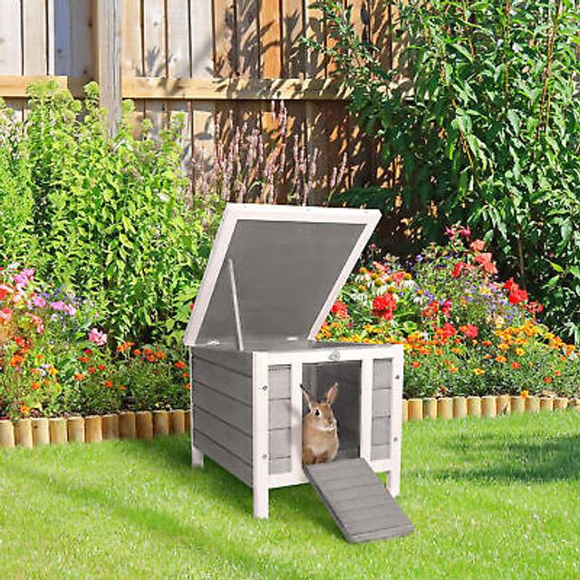 PawHut Wooden Rabbit Hutch Bunny Cage Guinea Pig House Pet Habitat Ferret