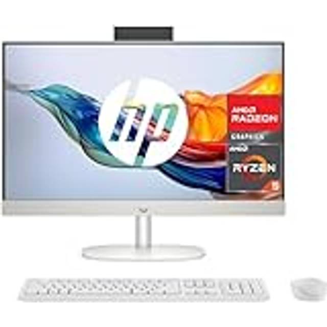 HP 27-cr0008ss - 27-tums dator med trådlös kamera, tangentbord och mus (AMD Ryzen 5 7520U, 16 GB RAM, 512 SSD, AMD Radeon Graphics, utan operativsystem) vitt – QWERTY-tangentbord spanskt