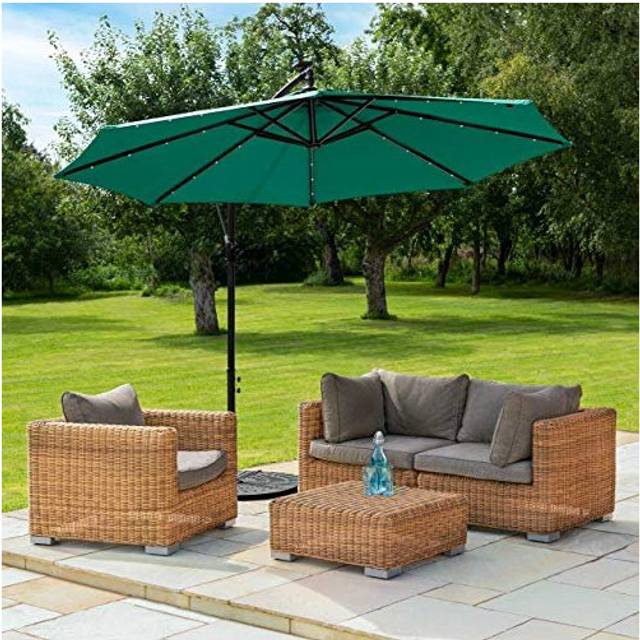 Harrier 3m Cantilever Overhanging Parasol | LED Patio Sunshade  Garden Offset Umbrella | 4 Colour & LED Options (Standard Parasol Only, Dark Gre