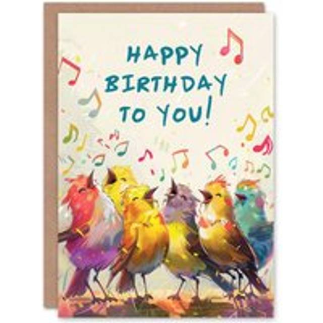 Birthday Card Colourful Birds Singing Happy Birthday Illustration For Girl Boy