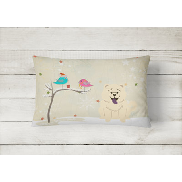 Caroline's Treasures BB2612PW1216 Christmas Presents between Friends Chow Chow White Canvas Fabric Decorative Pillow  12 H x 16 W  Multicolor