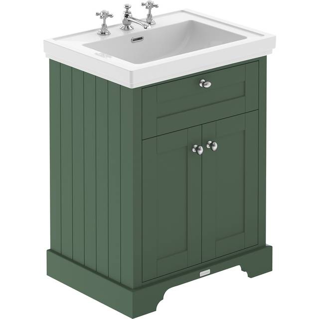Hudson Reed Old London Floor Standing 2 Door Vanity Unit & 3 Tap Hole Fireclay Basin, 600Mm - Hunter Green