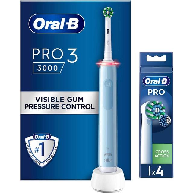 Oral-B Pro 3 3000 Cross, Vuxen, Roterande och oscillerande tandborste, Daglig vård, Känslig, Tandblekning, Blå, 2 min, Batteri