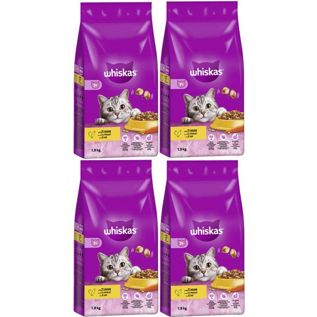 Whiskas 7+ senior chicken 4 x 1.9 kg bags, senior dry cat food