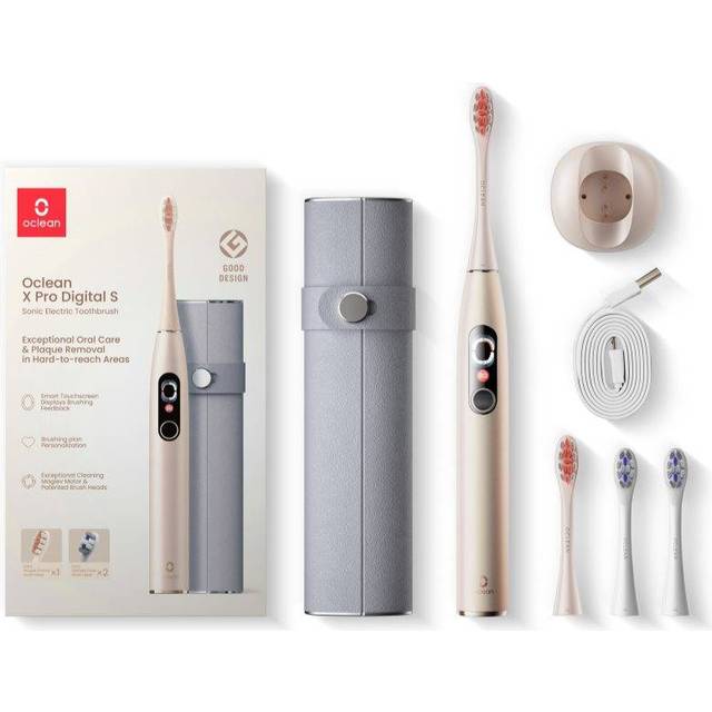 Oclean X Pro Digital Electric Toothbrush with 4 Brush Heads & Travel Case, Sonic Toothbrush with Color Display, 30 Day Battery Life, 3 Modes, 8 Area Tracking, with Timer & APP, Gold