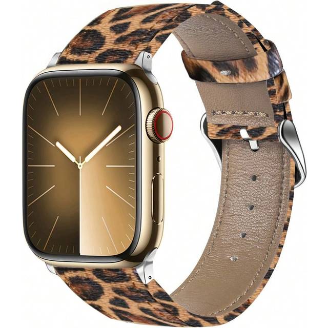 SHEIN 1pc Leopard Print Leather Watch Band Compatible With Apple Watch 44mm 45mm 49mm 38mm 40mm 42mm 41mm, Luxury Fashion Wristband For Women, Compatible Wi