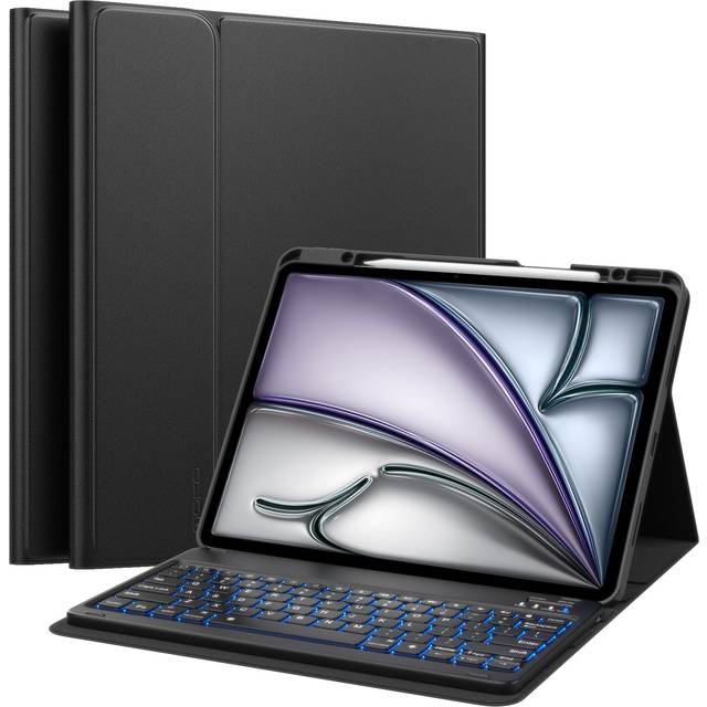MoKo Keyboard Case for New iPad Air 13 Inch Case with Keyboard 2025/2024, Multi-Angle Magnetic Stand Cover for iPad Pro 12.9 2022/2021/2020/2018, Detachable Wireless Bluetooth Keyboard, Black