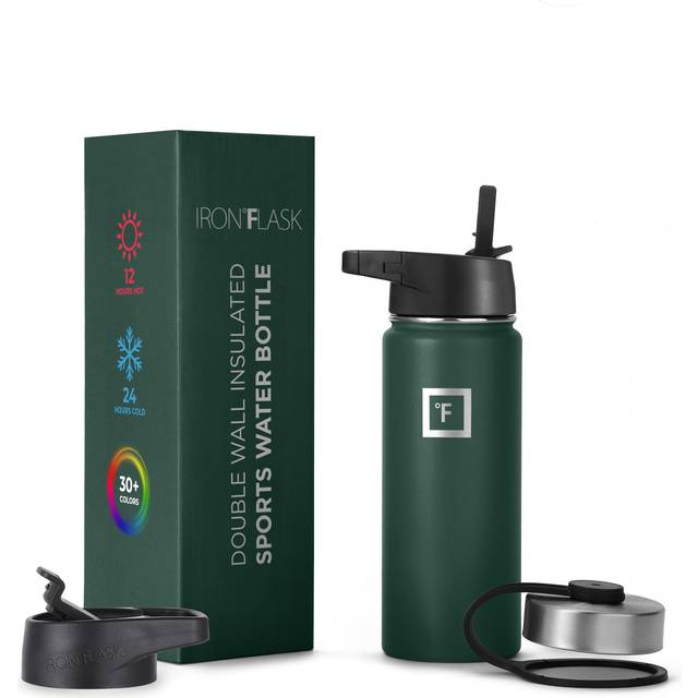 IRON ?FLASK Camping & Hiking Hydration Flask with 3 Lids - Stainless Steel  Double Walled & Vacuum Insulated Water Bottle - Leak Proof & BPA Free (Dar