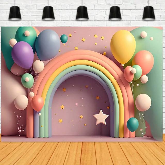 SHEIN Photography Background Rainbow Arch Balloon Birthday Party Cake Decorating Background Banner Cake Smash Background Shower Banner Photo Props Photo Boo