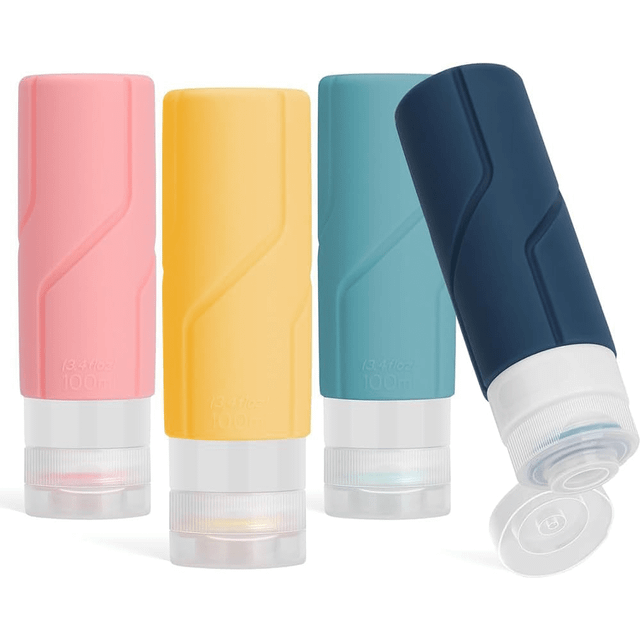 JOESTAR-UK JOESTAR 4 Pack Silicone Travel Bottles For Toiletries,Refillable And Leak-Proof Travel Containers, 100ml Small Size Squeezy Bottles For Shampoo, Lotio