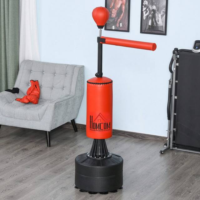 Aosom-UK HOMCOM 155-205cm 3-IN-1 Freestanding Boxing Punch Bag Stand With Rotating Flexible Arm, Speed Ball, Waterable Base