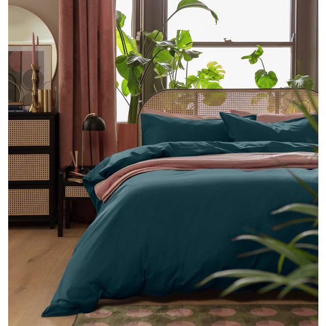 Habitat Cotton Linen Look Plain Navy Bedding Set - Double