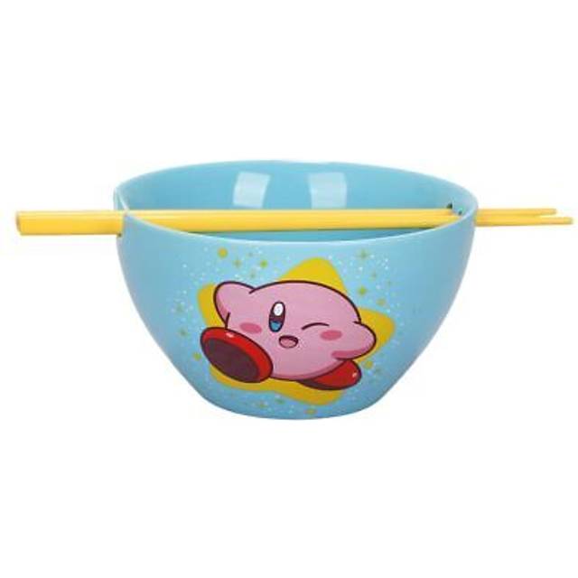 Kirby 877501 20 oz Kirby Shining Star Ceramic Ramen Bowl with Chopsticks