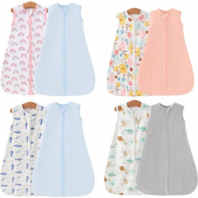 SHEIN 2pcs Sleeveless Sleep Sack With Rounded Bottom Light And Comfortable 2-Way Zipper Toddler U-Shaped Sleeping Bag,