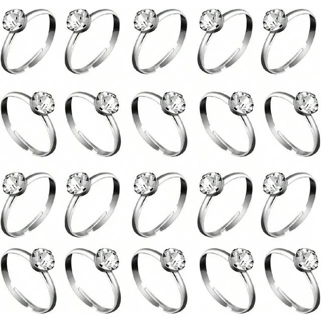 SHEIN 50pcs- Silver Rhinestone Engagement Ring Bridal Party Ring For Wedding Table Decorations, Bachelorette Party Decorations, Party Supplies, Gift Decorat