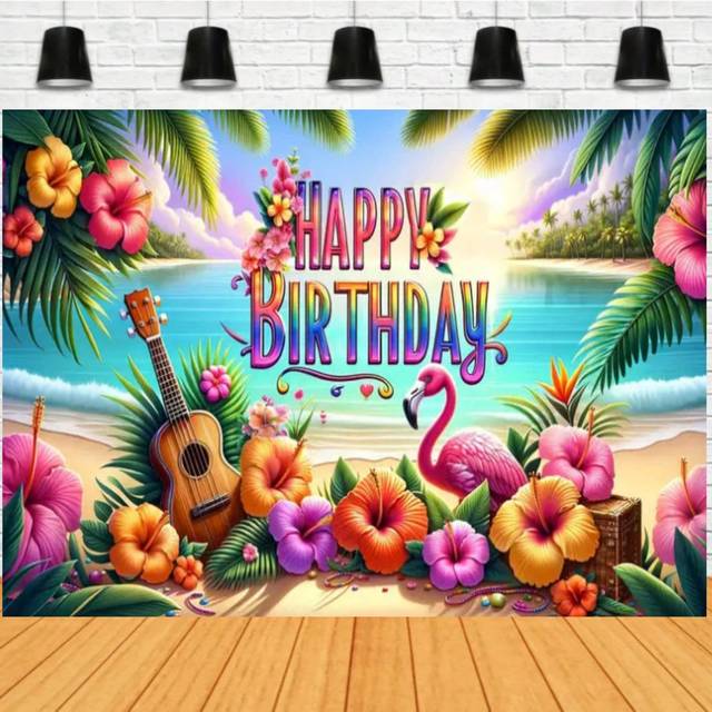 SHEIN Tropical Beach Hawaiian Backdrop Seaside Ocean Surfboard Holiday Party Birthday Photography Background Banner,Christmas