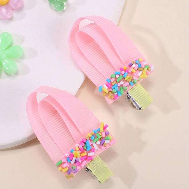 SHEIN 2pcs/Pack Cute Pink Ice Cream Shape Hair Clips For Children