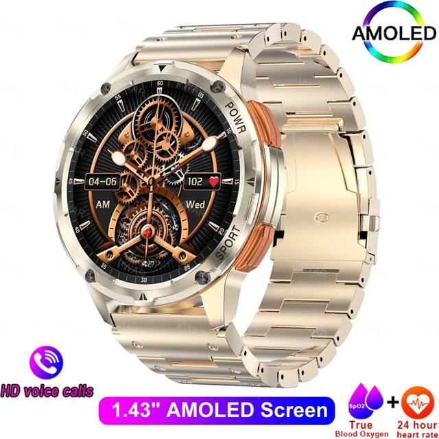 (Steel Gold) Original Tank T2 Smart Watch For Men Bluetooth Call AMOLED Smartwatch