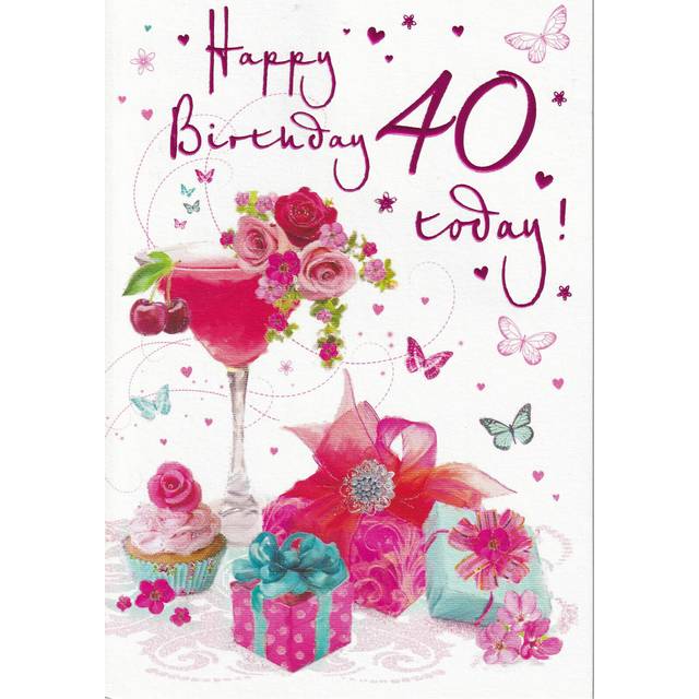 40th Birthday Card - Female - Cocktail - Glittered - Regal Quality