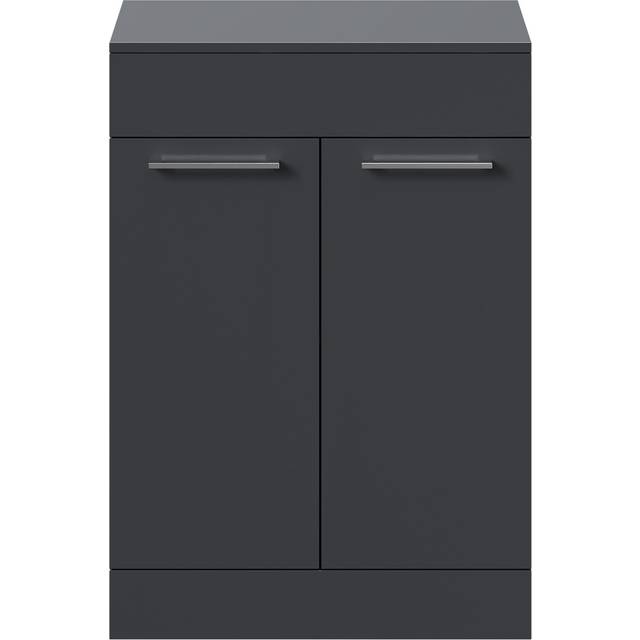 Napoli 390 Floor Standing Vanity Unit for Countertop Basins with 2 Doors and Polished Chrome Handles | Gloss Grey | MDF | 600mm