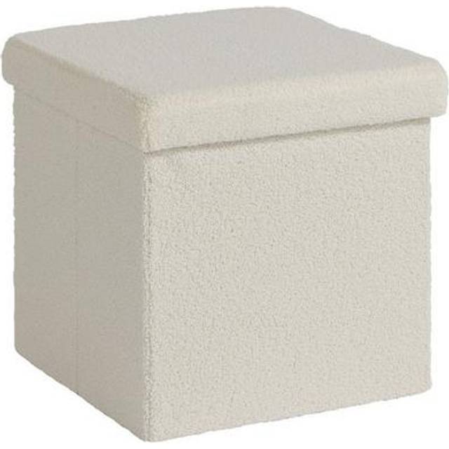 Home Source Cream Square Teddy Fur Ottoman Storage