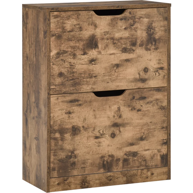 Homcom 2 Drawer Shoe Cabinet Industrial Shoe Cupboard Hallway Wooden Storage Organiser With Flip Doors Adjustable Shelf For 12 Pairs Rustic Brown