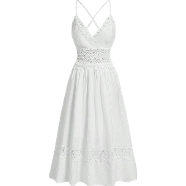 SHEIN White Vintage Lace Trim Spaghetti Strap Women&#39;s Dress,Crochet Dress,White Flowy Dress,White Graduation Dress