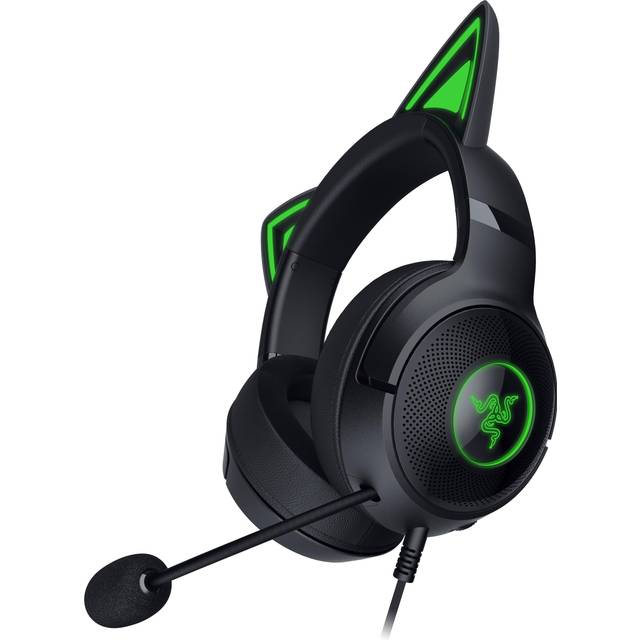Razer Kraken Kitty V2 - USB Trådbundet RGB-headset med Kitty-öron -Stream Reactive Lighting (HyperClear Cardioid Mic, TriForce 40mm högtalarelement, 7.1 Surround Sound) Svart