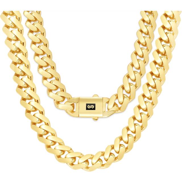 10k yellow gold miami cuban 20mm monaco curb link chain mens necklace 24"- 30"
