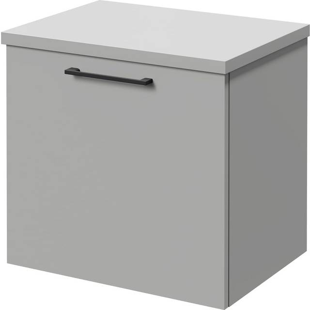 Napoli Wall Mounted Vanity Unit for Countertop Basins with Single Drawer and Matt Black Handle | Gloss Grey Pearl | MDF | 500mm
