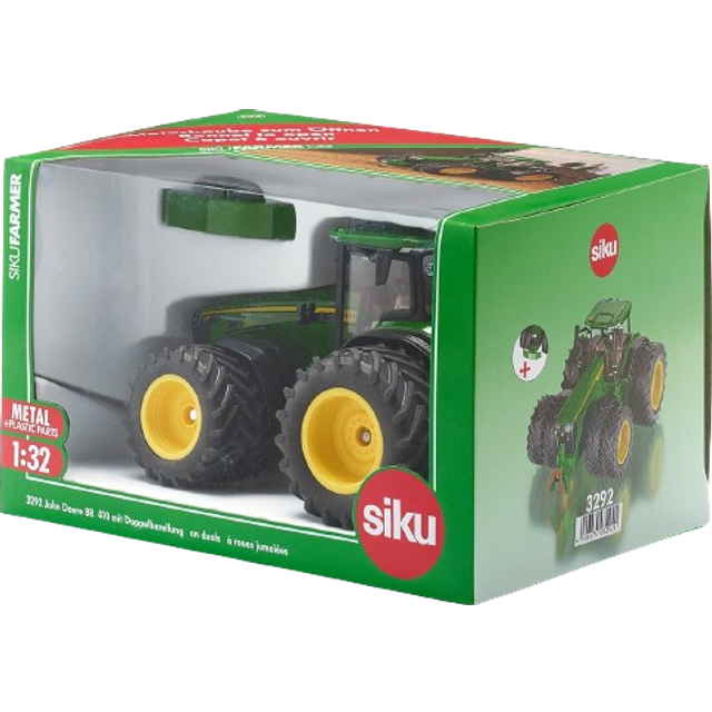 3292, John Deere 8R 410 with Double Tyres, Toy Tractor, 1:32, Metal,Plastic, Green, Removable Front Weight, Ackerman Steering, Detachable Cab, Front