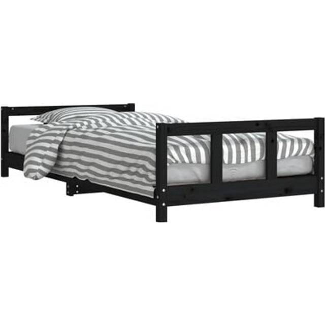 vidaXL Sängram för barnsäng svart 90x200 cm massiv furu