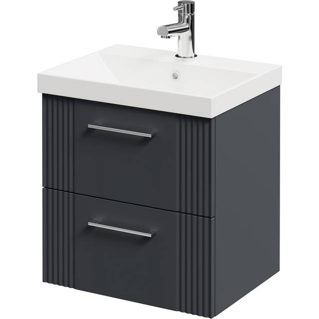Wholesale Domestic Avant Wall Mounted Vanity Unit with 1 Tap Hole Slim Edge Basin and 2 Drawers with Polished Chrome Handles | Satin Anthracite | MDF | 500mm