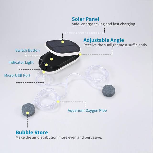 Solar Power Oxygen Pump Fish Tank Oxygenator Aquarium Oxygen Aerator Pond Aerator Air Pump Fishing white