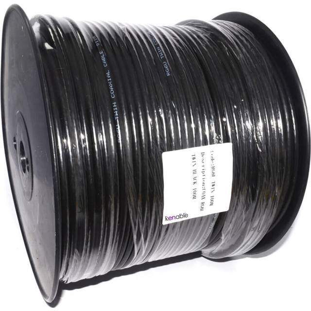 kenable Twin RG6U Coaxial Satellite Freeview Virgin Cable 100m Reel Black
