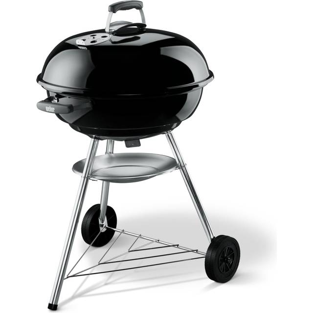Weber Compact Kettle Kolgrill, Ø 57cm grillyta, BBQ-grill med porslinsemaljerad lock & gryta, trebensställning & hjul, kromad grillgaller - Svart (1321004)