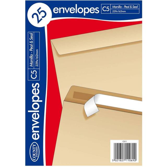 County Stationery C5 Self Seal Manilla Envelope (Pack of 25) - Brown - one size