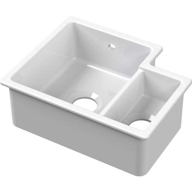 1.5 bowl undermount fireclay kitchen sink with overflow 457mm - white