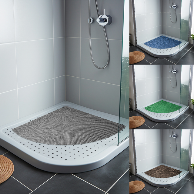 (Grey/Brown, Quadrant 53x53cm) Nicoman Reversible Anti Slip Dual-Colour Shower Mats