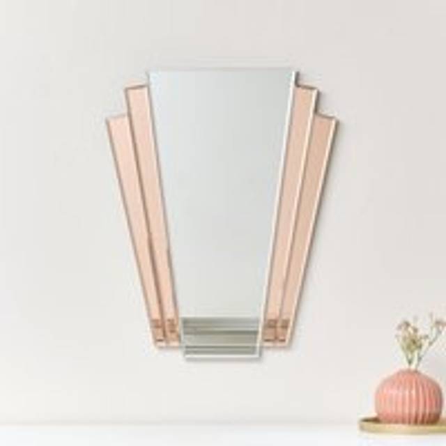 Pink Art Deco Fan Wall Mirror - 60cm x 48cm Material: Mirrors