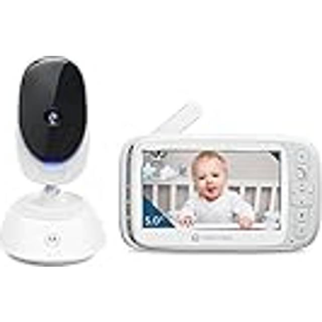 Motorola Nursery VM75 Babymonitor med kamera - kamera med föräldraenhet på 5 tum - med nattskärm, digital zoom, dubbelriktad kommunikation och vaggvisor - plast - vit