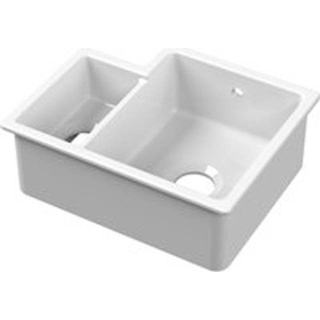 Fireclay 1.5 Bowl Right Hand Undermount Kitchen Sink & Overflow, 457mm - White