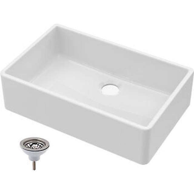 795mm - Single Bowl Fireclay Butler Kitchen Sink  -  Chrome Waste
