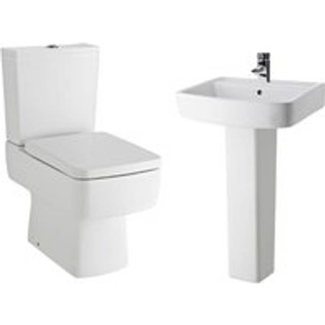 Optic Square Ceramic Bundle - Compact Semi Flush to Wall Toilet Pan & Cistern, Seat, 520mm Basin & Full Pedestal - Balterley