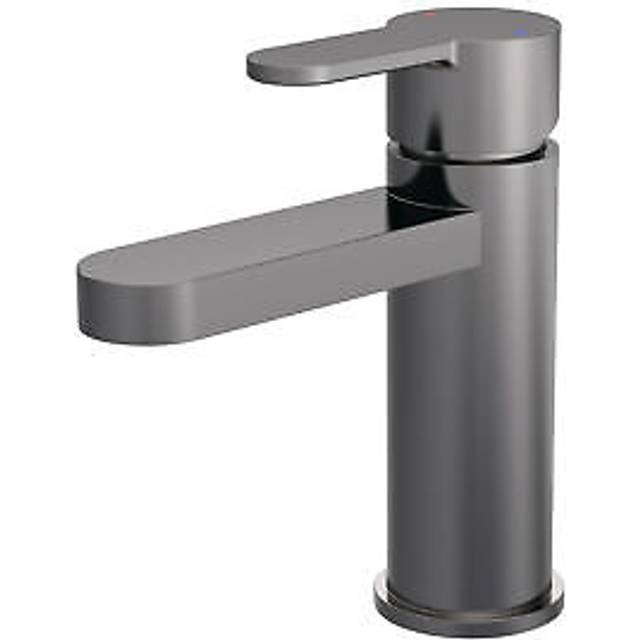 Round Mono Basin Mixer Tap & Push Button Waste - Brushed Pewter