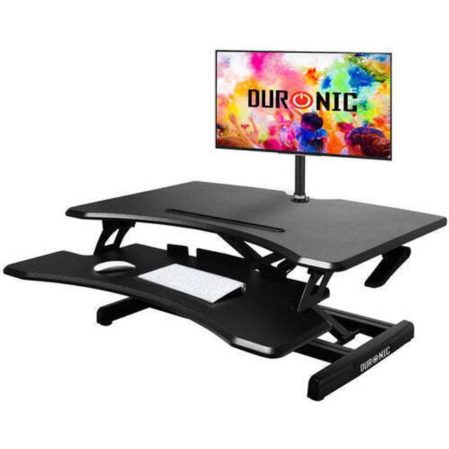 Duronic DM05D16 Sit-Stand Workstation, 77x50cm Desk Platform, Height Adjustable Desktop 12-43cm, Ergonomic Desktop Table Converter (black)