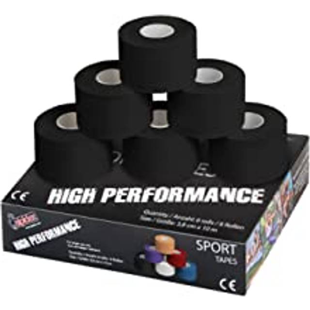 ALPIDEX 6 x Sporttejp 10 m x 3,8 cm Sport Tape Bandage Många Färger Sportband Hudvänligt Handboll Fotboll Volleyboll, Kinesiotape und Tape:svart