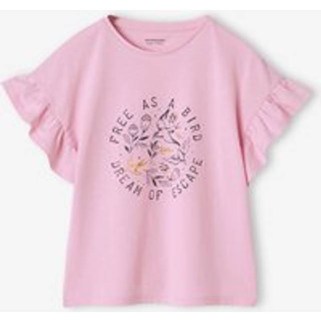 T-Shirt with Motif & Ruffle on the Sleeves, for Girls mauve